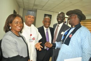 SENATE,  4,6,5,  L-R,  Acting Director General, Securities and Exchange Commission Ms Mary Uduk, Member, Senate Committee on Capital Market Sen Shaaba Lafiaji, SEC, Acting Executive Commissioner Cooperate Services Mr Henry Roland, Acting Executive Commissioner, Operations SEC Mr Isiaku Tilde and Deputy Chairman, Senate Committee on Capital Market Sen Foster Ogola during the  Senate Committee on Capital Market Oversights Visit to SEC in Abuja yesterday 