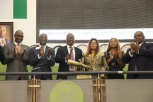 L – R shows Olutoyi Ariyo, Skyway Aviation Handling Company Plc ; Oscar N. Onyema, OON, Chief Executive Officer, The Nigerian Stock Exchange (NSE); Olaniyi Adigun, Executive Director Sales & Marketing Skyway Aviation Handling Company Plc; Boma Ukwunna, Executive Director, SAHCO Plc; Mariam Afolabi, Executive Director, Sifax and Barrister Kayode Filani, NED, SAHCO Plc during the Facts Behind the Offer presentation to capital market stakeholders at the Exchange today in Lagos.