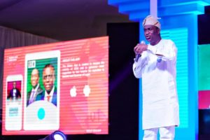 Dr. Obafemi Hamzat, APC Deputy Governorship candidate making a point at the event