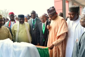 Caption: L-R Imo state Governor, Owelle Rochas Okorocha, Vice chancellor University of Nigeria, Professor Benjamin Ozurumba, Governor Central Bank of Nigeria , Godwin Emefiele, President Muhammadu Buhari and Enugu State Governor, Ifeanyi Ogwuanyi at the inauguration of the Central Bank of Nigeria Centre of Excellence, university of Nigeria, Enugu campus on Thursday, January 24, 2019 