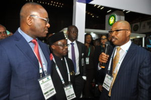 L-R: Dr. Ibe Kachikwu, Honorable Minister of State for Petroleum; Dr. Maikanti Baru, GMD, NNPC; and Engr. Obi Uzu, CEO, Global Process and Pipeline Services Limited (GPPSL) during the ministerial visit to the GPPSL exhibition stand at the Nigerian International Petroleum Summit (NIPS) held in Abuja recently.