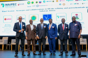 From L-R,  Dr. Michael Mugerwa (General Manager, Uganda refinery Holding Company Limited)  Mr. Muhammad Abali (MD, WRPC NNPC)  Mr. Victor Okoronkwo (Senior Vice President, Aiteo Group)  Mr. Deji West (CFO, Niger Delta Exploration & Production Plc)  Mr. Tony Ogbuigwe (Gas and Energy Resources Consulting Ltd)  Mr. Rabiu Suleiman (Senior Technical Adviser to HMSPR on Refineries & Downstream Infrastructure).