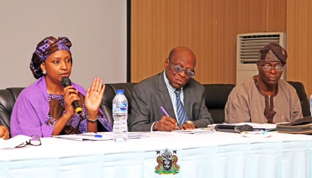 1. The Managing Director, Nigerian Ports Authority (NPA), Hadiza BalaUsman (left), the Chairman, Ports Consultative Council (PCC), Otunbakunle Folarin (Middle), the Vice Chairman, Major Henry Ajetunmobi(Rtd.) during the Quarterly Meeting of the Council in Lagos, yesterday.