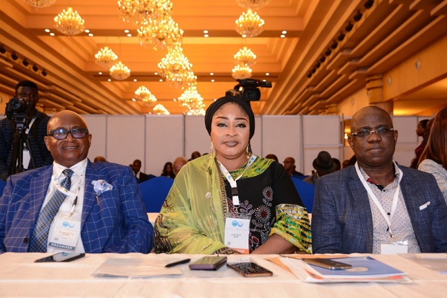 L-R: President, Shipowners Association of Nigeria, Dr. Mkgeorge Onyung; President, Women in Maritime Africa, Hajia Bola Muse; and Managing Director, Shell Nigeria Exploration and Production Company, Mr. Bayo Ojulari, at the opening session of the First Lagos International Shipping Expo held in Lagos... on Wednesday.