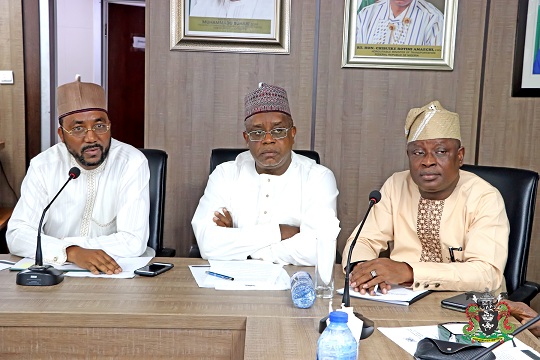 L-R: The Representative of the Managing Director, Nigerian Ports Authority (NPA), Executive Director, Finance and Administration, Mohammed Bello-Koko, Chairman, House of Rep. Committee on Ports and Harbours, Hon. Garba Datti Muhammad, the Deputy Chairman of the Committee, Hon. Jimoh Ojugbele, during a working visit on the Management of NPA at the Corporate Headquarters in Lagos.