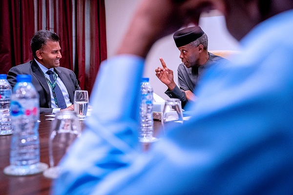 (L-R)Vice President, His Excellency Professor Yemi Osinbajo and Procter & Gamble’s Regional President for Asia, Middle East, and Africa, Mr. Magesvaran Suranjan during his high-level visit to the Vice President to discuss P&G’s plans to increase its investment in local manufacturing on Thursday, February 13, 2020