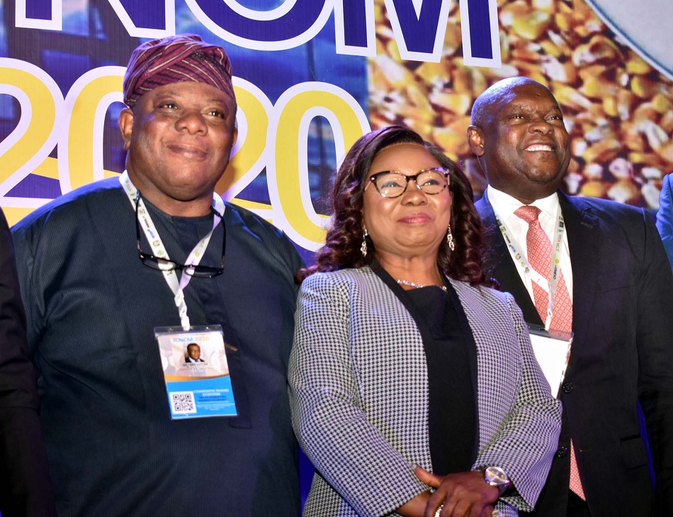 L-R, CEO Nigerian Economic Summit Group Mr Laoye Jaiyeola, Acting Director General SEC Ms Mary Uduk, Managing Partner, Trans Sahara Investment Corporation Mr Kyari Abba Bukar and CEO AFEX Commodities Exchange Mr Ayodeji Balogun during the during the International Conference on Nigerian Commodities Market in Abuja, Tuesday