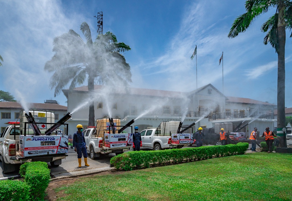 Motorized Modular Fumigator donated to the Lagos State Government by the Ooni of Ife, Oba Adeyeye Enitan Ogunwusi, Ojaja II, to fight against the COVID-19 pandemic, at Lagos House, Marina, on Tuesday, April 28, 2020.