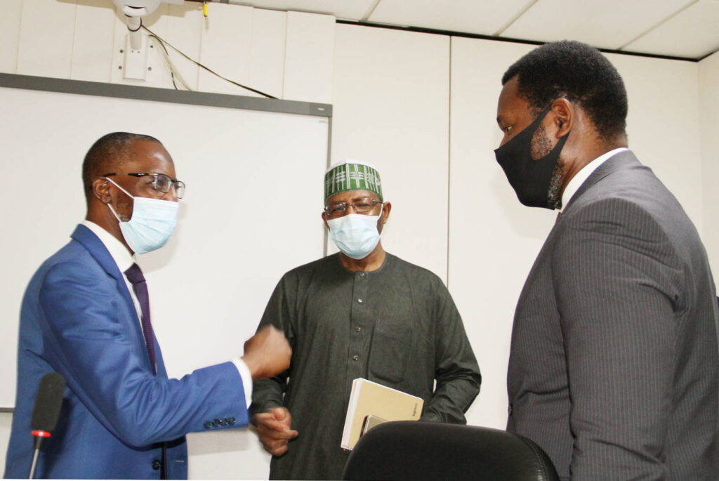 L-R, Managing Director Jaiz Bank Mr Hassan Usman, Director General, Securities and Exchange Commission Mr Lamido Yuguda and Executive Commissioner Operations SEC Mr Dayo Obisan during a Meeting between SEC and Jaiz Bank in Abuja yesterday