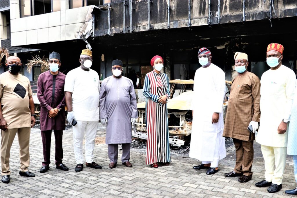 The Chariman, House Committee on Ports, Harbours and Waterways, Hon. Mohammed Garba Datti (4th from left), MD NPA, Hadiza Bala Usman (5th from left), Representative of Chairman, Senate Committee on Marine Transport Senator Tolulope Oddebiyi, Senator Ibrahim Yahaya, other Senators and top management of NPA during the visit.